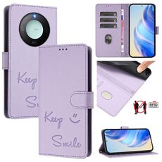 Custodia per telefono in pelle con stampa RFID Smile Embossing per Honor X9c Smart 5G (viola chiaro)