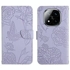 Per Redmi Note 14 Pro 4G Custodia in pelle con motivo a farfalla in rilievo (viola)