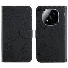 Per Redmi Note 14 Pro 4G Custodia in pelle con motivo a farfalla in rilievo (nero)
