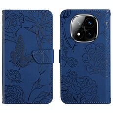 Per Redmi Note 14 Pro 4G Custodia in pelle con motivo a farfalla in rilievo (blu)