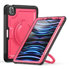 Per iPad Pro 11 2022 / Air 10.9 2022 Custodia per tablet ibrida a nido d'ape con supporto per maniglia e cinturino (rosso rosa)