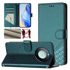 Custodia per telefono in pelle con stampa a nido d'ape RFID per Honor X9c Smart 5G (verde pavone)