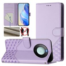 Custodia per telefono in pelle con stampa a nido d'ape RFID per Honor X9c Smart 5G (viola chiaro)
