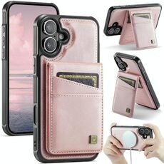 Per iPhone 16 AutSpace A12 MagSafe Magnetic RFID Card Bag Custodia per telefono (oro rosa)
