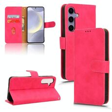 Per Samsung Galaxy S25+ 5G Custodia in pelle magnetica con effetto pelle (rosso rosa)