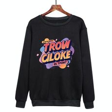Felpa girocollo casual larga stampata con alfabeto arancione, stampa su richiesta, taglia: XXXL (nero)