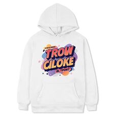 Felpa con cappuccio in pile stampato con alfabeto arancione, stampa su richiesta, taglia: XXXL (bianco)