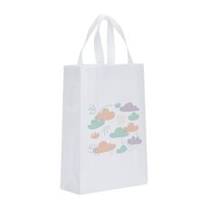 Borsa in tessuto non tessuto stampato con nuvole, stampa su richiesta, dimensioni: 35x25x10 cm (bianco)