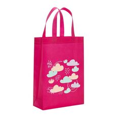 Borsa in tessuto non tessuto stampato con nuvole, stampa su richiesta, dimensioni: 38x30x10 cm (rosso rosa)