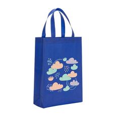 Borsa in tessuto non tessuto stampato con nuvole, stampa su richiesta, dimensioni: 41x35x12 cm (blu reale)