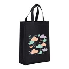 Borsa in tessuto non tessuto stampato con nuvole, stampa su richiesta, dimensioni: 41x35x12 cm (nero)