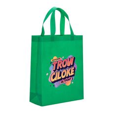 Borsa in tessuto non tessuto stampato con alfabeto arancione, stampa su richiesta, dimensioni: 35x25x10 cm (verde erba)