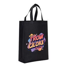 Borsa in tessuto non tessuto stampato con alfabeto arancione, stampa su richiesta, dimensioni: 38x30x10 cm (nero)