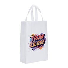 Borsa in tessuto non tessuto stampato con alfabeto arancione, stampa su richiesta, dimensioni: 41x35x12 cm (bianco)