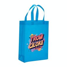 Borsa in tessuto non tessuto stampato con alfabeto arancione, stampa su richiesta, dimensioni: 41x35x12 cm (azzurro cielo)