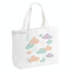 Borsa in tela stampata con nuvole, stampa su richiesta, dimensioni: 30x40x10 cm (bianco)