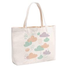 Borsa in tela stampata con nuvole, stampa su richiesta, dimensioni: 30x40x10 cm (beige)