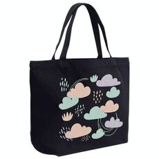 Borsa in tela stampata con nuvole, stampa su richiesta, dimensioni: 30x40x10 cm (nero)