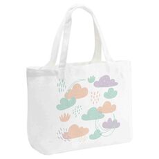 Borsa a mano in tela stampata con nuvole, stampa su richiesta, dimensioni: 35x45x15 cm (bianco)