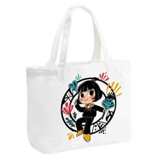Borsa a mano in tela stampata con ragazza, stampa su richiesta, dimensioni: 20x30x10 cm (bianco)