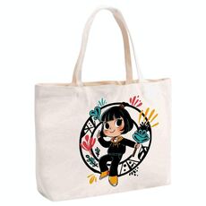 Borsa a mano in tela stampata con ragazza, stampa su richiesta, dimensioni: 35x45x15 cm (beige)