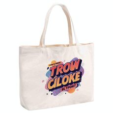 Borsa a mano in tela stampata con alfabeto arancione, stampa su richiesta, dimensioni: 30x40x10 cm (beige)