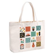 Borsa a mano in tela stampata a griglia, stampa su richiesta, dimensioni: 30x40x10 cm (beige)