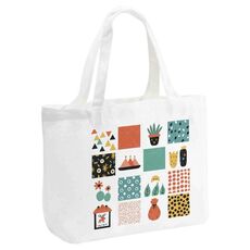 Borsa a mano in tela stampata a griglia, stampa su richiesta, dimensioni: 35x45x15 cm (bianco)