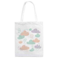 Borsa in tela stampata con nuvole, stampa su richiesta, dimensioni: 35x30 cm (bianco)