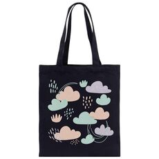 Borsa in tela stampata con nuvole, stampa su richiesta, dimensioni: 35x30 cm (nero)
