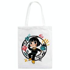 Borsa a mano in tela stampata con ragazza, stampa su richiesta, dimensioni: 25x20 cm (bianco)
