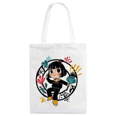 Borsa a mano in tela stampata con ragazza, stampa su richiesta, dimensioni: 30x25 cm (bianco)