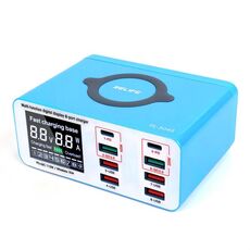 RELIFE RL-304S Caricabatterie rapido multifunzione con display digitale intelligente a 8 porte, supporto USB PD+QC3.0, caricabatterie per telefono cellulare (spina USA)