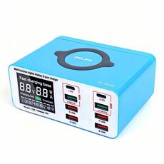 RELIFE RL-304S Caricabatterie rapido multifunzione con display digitale intelligente a 8 porte, supporto USB PD+QC3.0, caricabatterie per telefono cellulare (spina UE)