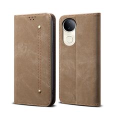 Per vivo V50 Denim Texture Flip Custodia in pelle per telefono (cachi)