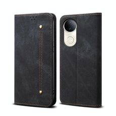 Per vivo V50 Denim Texture Flip Custodia in pelle per telefono (nero)