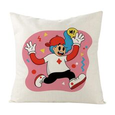 Cuscino per divano stampato con motivo a forma di bambino rosa con stampa centrale su richiesta, dimensioni: 35x35 cm (lino bianco)