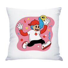 Cuscino per divano stampato con motivo a forma di bambino rosa con stampa centrale su richiesta, dimensioni: 40x40 cm (raso brillante)