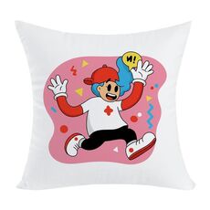 Cuscino per divano stampato con motivo a forma di bambino rosa con stampa centrale su richiesta, dimensioni: 50x50 cm (velluto color pesca)