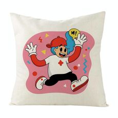 Cuscino per divano stampato con motivo a forma di bambino rosa con stampa centrale su richiesta, dimensioni: 60x60 cm (lino bianco)
