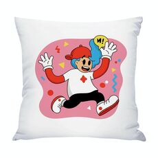 Cuscino per divano stampato con motivo a forma di bambino rosa con stampa centrale su richiesta, dimensioni: 60x60 cm (raso brillante)