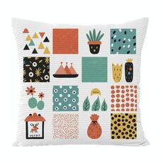 Cuscino per divano stampato a griglia con stampa centrale su richiesta, dimensioni: 35x35 cm (velluto granulare Twill)