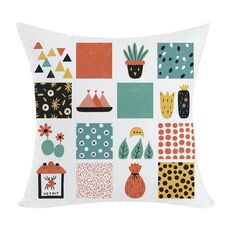 Cuscino per divano stampato a griglia con stampa centrale su richiesta, dimensioni: 45x45 cm (velluto color pesca)
