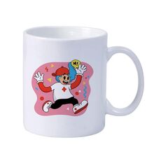 Tazza da latte in ceramica bianca semplice stampata con ragazzo che corre, tazza da acqua stampata su richiesta