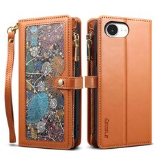 Per iPhone 16e ESEBLE Star Series Portafoglio con cerniera e cordino RFID in pelle (marrone)