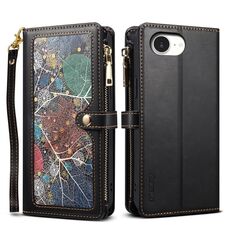 Per iPhone 16e ESEBLE Star Series Portafoglio con cerniera e cordino RFID in pelle (nero)
