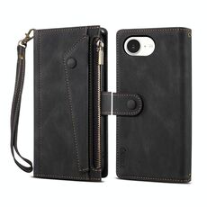 Per iPhone 16e ESEBLE Retro Frosted RFID Flip Custodia in pelle per telefono (nero)