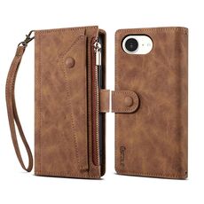 Per iPhone 16e ESEBLE Retro Frosted RFID Flip Custodia in pelle per telefono (marrone)
