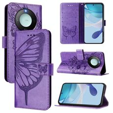 Custodia per telefono in pelle con motivo a farfalla in rilievo per Honor X9C Smart Global (viola)