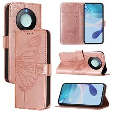 Custodia per telefono in pelle con motivo a farfalla in rilievo per Honor X9C Smart Global (oro rosa)